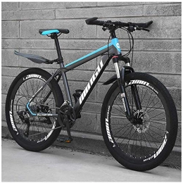 HYQW Bike HYQW Mountain Bike 24 Inches, Double Disc Brake Frame Bicycle Hardtail with Adjustable Seat, Men's Mountain Bikes 21 / 24 / 27 / 30 Speed, Blue- 30 speed