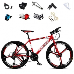 JACK'S CAT Bike JACK'S CAT Carbon Steel Full Mountain Bike, 26 Inch Mountain Bicycle, 3 Cutter Wheels Magnesium Alloy Wheels and Double Disc Brake, Red, 27 speed