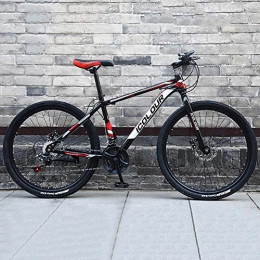 KKLTDI Bike KKLTDI High-carbon Steel Hardtail Mountain Bike, Men's Mountain Bikes, Mountain Bicycle With Adjustable Memory Foam Seat Black And Red 24", 24-speed