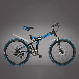 LANKELEISI K660M 24 inch Folding MTB Bike,21 Speed folding bicycle,Lockable Fork,Front & Rear Suspension,Both Disc Brake, Mountain Bike (Black Blue, 24 Inches)