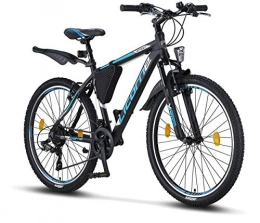 Licorne Bike Bike Licorne Bike Effect 26 Inch Mountain Bike, Suitable from 150 cm, Shimano 21 Speed Gears, Fork Suspension Boys Bike & Men's Bicycle Frame Bag, Boys' Men, Black / blue, 26