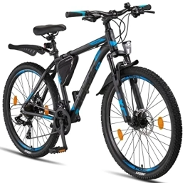 Licorne Bike Mountain Bike Licorne Bike Effect Premium Mountain Bike - Alloy Frame Bicycle for Boys, Girls, Men and Women - 21 Speed Gear, 26 inch, Black / Blue (2x Disc Brake)