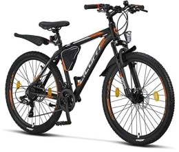 Licorne Bike Mountain Bike Licorne Bike Effect Premium Mountain Bike - Alloy Frame Bicycle for Boys, Girls, Men and Women - 21 Speed Gear, 26 inch, Black / Orange, (2x Disc Brake)