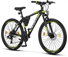 Licorne Bike Bike Licorne Bike Effect Premium Mountain Bike in 27.5 Inch Aluminium, Bicycle for Boys, Girls, Men and Women - 21 Speed Gears - Disc Brake Men's Bike - Black / Lime (2 x Disc Brakes)