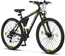 Licorne Bike Mountain Bike Licorne Bike Effect Premium Mountain Bike in 29 Inch Aluminium, Bicycle for Boys, Girls, Men and Women - 21 Speed Gears - Men's Bike - Black / Lime (2 x Disc Brakes)