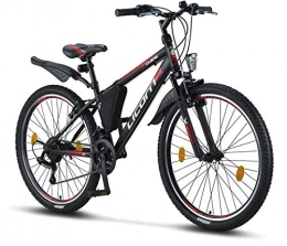 Licorne Bike Bike Licorne Bike Guide, 26 inches, 24 inches, 20 inch mountain bike, Shimano 21 speed gears, fork suspension, children's bicycle, boys and girls bicycle, frame bag, boys mens, Black / Red / Grey, 26