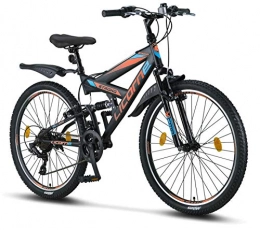 Licorne Bike Bike Licorne Bike, Premium mountain bike in 26 inches - bicycle for boys, girls, women and men - Shimano 21 speed gears - full suspension - strong bike, 26 (26 inch V Break, Black / Blue / Orange)