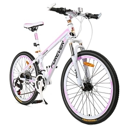 LLF Bike LLF Pink Mountain Bike, Variable-speeds, 24 / 26-Inch Wheels, Aluminum Frame, dual Disc Brakes Bicycle Shock Absorption Mountain Bike(Size:24 speed, Color:24inch)