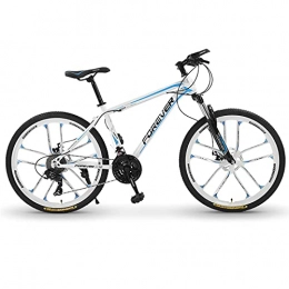 LZHi1 Mountain Bike LZHi1 26 Inch Adult Mountain Bike With Suspension Fork, 24 Speed Mountain Trail Bikes With Double Disc Brake, Carbon Steel Frame City Road Bicycle For Women And Men(Color:White blue)