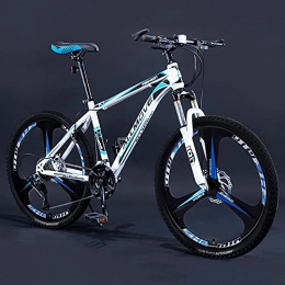 LZHi1 Mountain Bike LZHi1 26 Inch Front Suspension Fork Mountain Bike, 30 Speed Outroad Mountain Bicycle With Double Disc Brake, Carbon Steel Frame Outdoor Bikes City Commuter Bike With Adjustable Seat(Color:White blue)