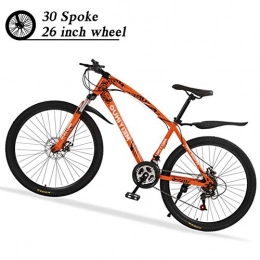 M-TOP Mountain Bike M-TOP 26 Inch Hardtail Mountain Bikes with Disc Brakes, 27 Speed Mens Hybrid Bicycles Suspension Fork, High-Carbon Steel Frame All Terrain MTB, Orange, 30 spokes