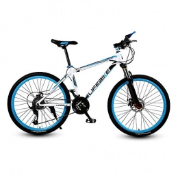 Minkui Mountain Bike Minkui Male and female students adult cross-country mountain bike 21-speed front fork suspension Double-line disc brake disc brakes Aluminum alloy frame and forks-White blue_6 speed
