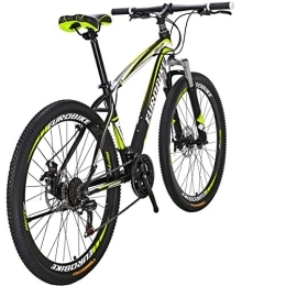 EUROBIKE Mountain Bike Mountain Bike, 21 Speeds Bike, 17.5Inch Carbon Steel Frame, 27.5 Inch Wheels, Disc Brakes, Multiple Colors[UK In Stock] (spoke-yellow)