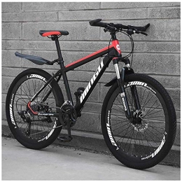 BHDYHM Bike Mountain Bike 24 Inches, Double Disc Brake Frame Bicycle Hardtail with Adjustable Seat, Men's Mountain Bikes 21 / 24 / 27 / 30 Speed, Black red- 30 speed