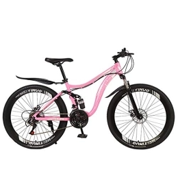 FXMJ Mountain Bike Mountain Bike, 26 Inch 27 Speed Double Disc Brake Bicycles with High Carbon Steel Frame, Full Suspension MTB, Magnesium Wheel, Pink