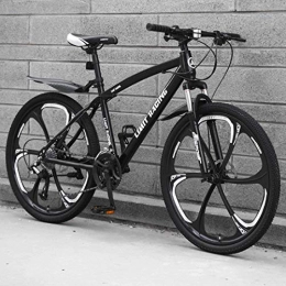 FFKL Bike Mountain Bike, 26 Inch 6-Spoke Wheel, Dual Disc Brakes Bicycle, High Carbon Steel Hard Tail Frame, Adult Off-Road Variable Speed Racing, Black-27 speed