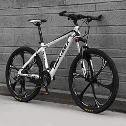 FFKL Mountain Bike Mountain Bike, 26-Inch 6-Spoke Wheel, High Carbon Steel Hard Tail Frame, Double Disc Brake Off-Road Bicycle, Adult Variable Speed Racing, white black-21 speed