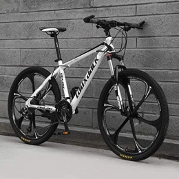FFKL Mountain Bike Mountain Bike, 26-Inch 6-Spoke Wheel, High Carbon Steel Hard Tail Frame, Double Disc Brake Off-Road Bicycle, Adult Variable Speed Racing, white black-27 speed
