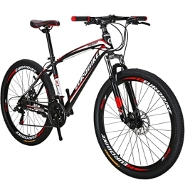 EUROBIKE Mountain Bike Mountain bike, 27.5 mens mountain bike，Daul Disc Brakes 21 Speed, Mens Bicycle, Front Suspension MTB, 27.5" For Adult, Men / Women (Red Aluminium Rims)