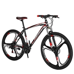 EUROBIKE Mountain Bike Mountain bike, 27.5 mens mountain bike，Daul Disc Brakes 21 Speed, Mens Bicycle, Front Suspension MTB, 27.5" For Adult, Men / Women(Red Mag wheels)