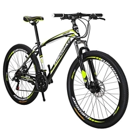 EUROBIKE Mountain Bike Mountain bike, 27.5 mens mountain bike，Daul Disc Brakes 21 Speed, Mens Bicycle, Front Suspension MTB, 27.5" For Adult, Men / Women(Yellow Aluminium Rims)