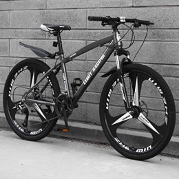 FFKL Mountain Bike Mountain Bike Adult, 26 Inch 3-Spoke Wheel, Shock Dual Disc Brakes Student Bicycle, High Carbon Steel Hard Tail Frame, Double Disc Brake, Grey-24 speed