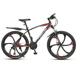 Jieer Mountain Bike Mountain Bike, High-carbon Steel Hardtail Mountain Bike, Double Disc Brake and Full Suspension, 21 Speed-Three cutter wheel-black red_26 inches