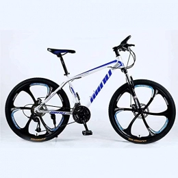 ZXL Mountain Bike Mountain bike Mountain Bike 24 / 26 Inch with Double Disc Brake, Adult MTB, Hardtail Bicycle with Adjustable Seat, Thickened Carbon Steel Frame, White Blue, 6 Cutters Wheel road bike