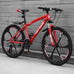 WYZQ Mountain Bike Mountain Bike Off-Road Bicycle, 24 Inch 6-Spoke One-Piece Wheel, Double Disc Brake, High Carbon Steel Hard Tail Frame, Shock-Absorbing, Red, 24 speed