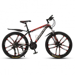 Jieer Mountain Bike Mountain Bikes for Adult, High-carbon Steel Hardtail Mountain Bike, Mountain Bicycle with Front Suspension Adjustable Seat, Disc Brake-10 spokes-black red_26 inch 27 speed