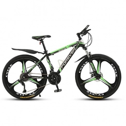 Mountain Bikes for Adult, High-carbon Steel Hardtail Mountain Bike, Mountain Bicycle with Front Suspension Adjustable Seat, Disc Brake-3 spokes-black and green_24 inch 27 speed