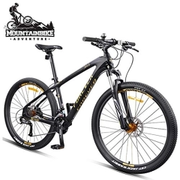 NENGGE Mountain Bike NENGGE 27.5 Inch Mountain Bikes Adult Men Hardtail Trail Bike, All Terrain Anti-Slip Front Suspension Mountain Bicycle with Hydraulic Disc Brake, Carbon Fiber Frame, Black Gold, 27 Speed