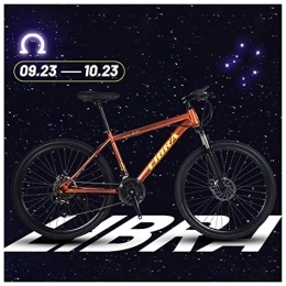 NENGGE Mountain Bike NENGGE 27 Speed 26 Inch Mountain Bike Magnesium Alloy and High Carbon Steel with Constellations Seat, Front Suspension Disc Brake Outdoor Bikes for Men Women, Libra