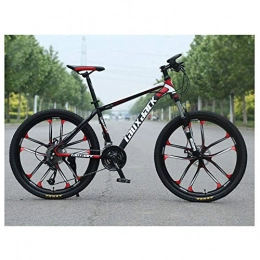 Mnjin Mountain Bike Outdoor sports 26" Mountain Bike High-Carbon Steel Front Suspension All Terrain 21-Speed Mountain Bike with Dual Disc Brakes, Red