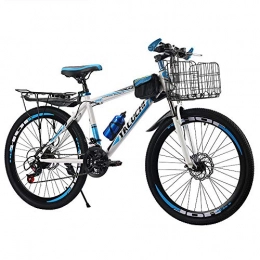 SANJIBAO Bike SANJIBAO High Carbon Steel Hardtail Mountain Bikes, Outroad Bicycles, Full Suspension MTB Gears Dual Disc Brakes Mountain Trail Bike, Spoke Wheel, Blue, 20 inches
