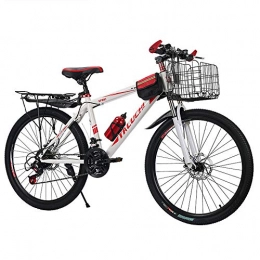 SANJIBAO Bike SANJIBAO High Carbon Steel Hardtail Mountain Bikes, Outroad Bicycles, Full Suspension MTB Gears Dual Disc Brakes Mountain Trail Bike, Spoke Wheel, Red, 22 inches