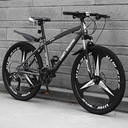 WYZQ Mountain Bike Shock-Absorbing Mountain Bike, 24 Inch 3-Spoke One-Piece Wheel Off-Road Bicycle, Double Disc Brake, High Carbon Steel Hard Tail Frame, Gray, 21 speed