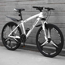 WYZQ Mountain Bike Shock-Absorbing Mountain Bike, 24 Inch 3-Spoke One-Piece Wheel Off-Road Bicycle, Double Disc Brake, High Carbon Steel Hard Tail Frame, White, 24 speed