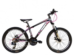 Tiger Cycles Mountain Bike Tiger Ace 24" Girls Junior HT Mountain Bike Black / Pink 14" Alloy Frame 21 Speed