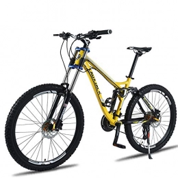 FJW Mountain Bike Unisex Mountain Bike, 26 inch Aluminum Alloy Frame, 24 / 27 speed Dual Suspension MTB Bike with Double Disc Brake, Yellow, 24Speed