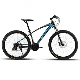 FJW Bike Unisex Suspension Mountain Bike 24 Inch High-carbon Steel Frame 21 / 24 / 27 Speed with Disc Brakes, Blue, 24Speed