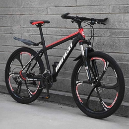 WLKQ Mountain Bike WLKQ 26 Inch Mountain Bikes, Adult Mountain Bike, MTB, Men's Dual Disc Brake Mountain Bike, Bicycle Adjustable Seat, High-carbon Steel Frame, 27 Speed, Black Red 6 Spoke