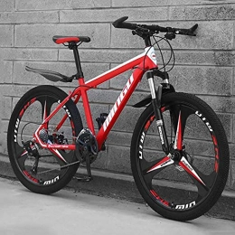 WLKQ Mountain Bike WLKQ 26 Inch Mountain Bikes, Adult Mountain Bike, MTB, Men's Dual Disc Brake Mountain Bike, Bicycle Adjustable Seat, High-carbon Steel Frame, Red 3 Spoke, 21 Speed