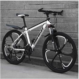 XBSXP 26" Hardtail Mountain Bike 27 Speed Adult, High Carbon Steel, Suspension Fork, Dual Disc Brake Bicycle, All Terrain Mountain Bikes,White black-6 Knives