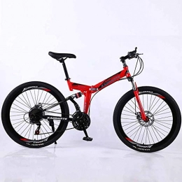 XER Bike XER Mountain Bike, 21 Speed Dual Suspension Folding Bike, with 26 Inch Spoke Wheel and Double Disc Brake, for Men and Woman, Red, 24speed