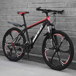 XRQ Bike XRQ 26 in Mountain Bike Bikes, Featuring 6 Spoke 21 / 24 / 27 / 30 Speed Shining SYS Double Disc Brake Fork Rear Suspension Anti-Slip, black red, 21speed