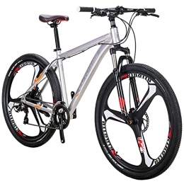 EUROBIKE Bike YH-X9 Mountain Bike 19 inch Aluminum Frame 29 Inches Wheels 21 Speed Shifter Dual Disc Brakes Front Suspension 29er Mens Bicycle (3-Spoke Silver)