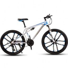 YHRJ Mountain Bike YHRJ Adult Bicycle Off-road Adult Mountain Bike, Outdoor Camping Road Bicycle, MTB High Carbon Steel Frame, 21 / 24 / 26 / 30 Spd, Double Shock Absorption (Color : White blue-27spd, Size : 24inch wheel)