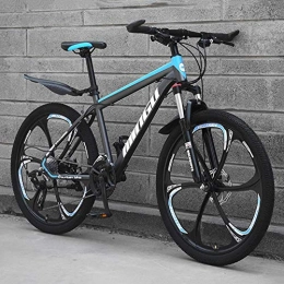 YLEI Bike YLEI 26 Inch Mountain Bikes - MTB - Men's Dual Disc Brake Hardtail Mountain Bike, Bicycle Adjustable Seat, High-carbon Steel Frame, 27 Speed, Blue 6 Spoke