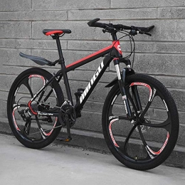 YLEI Bike YLEI 26 Inch Mountain Bikes - MTB - Men's Dual Disc Brake Hardtail Mountain Bike, Bicycle Adjustable Seat, High-carbon Steel Frame, 30 Speed, Black Red 6 Spoke